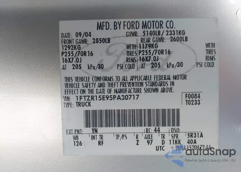 2005 Ford Ranger Edge/Xl/Xlt из США, поврежденный, VIN 1FTZR15E95PA30717